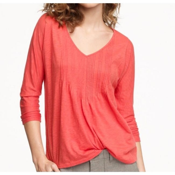 J crew coral pleated v neck tee - Picture 1 of 6